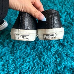 Jack Purcell converse. Gently worn, perfectly broken in. Black leather.